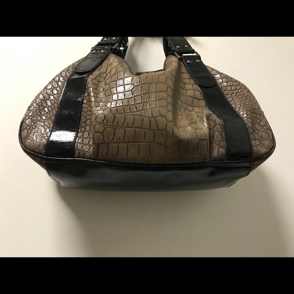 Nice Tan Reptile Textured Black Shine Accent Bag! - Picture 5 of 15